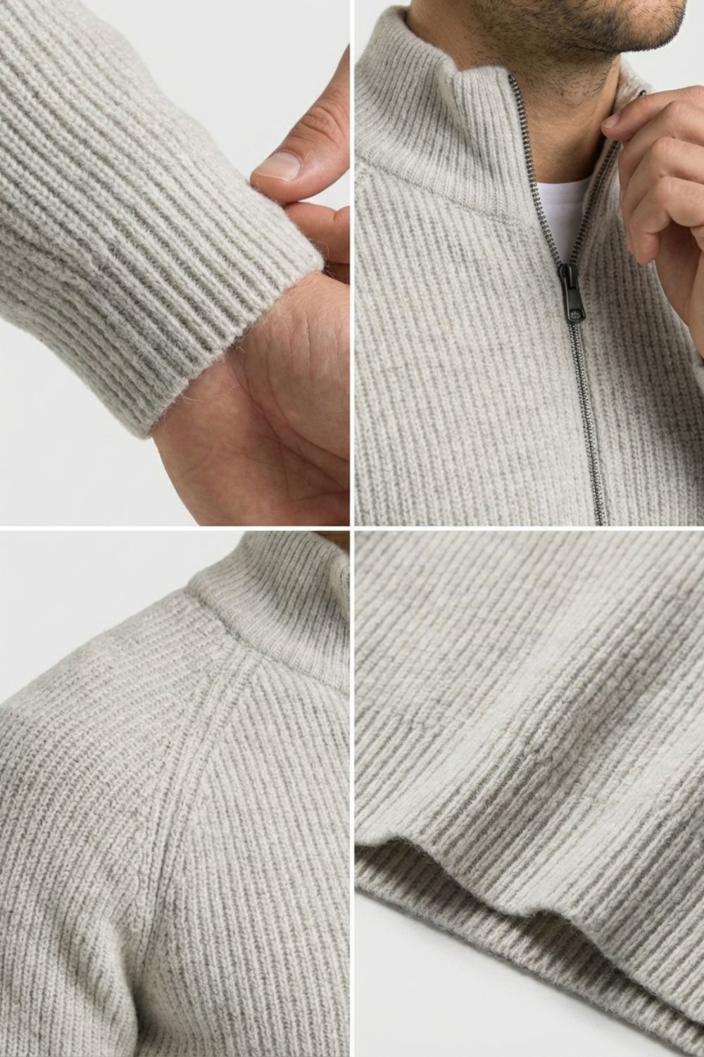 Gray Zip-Up Knit Jacket