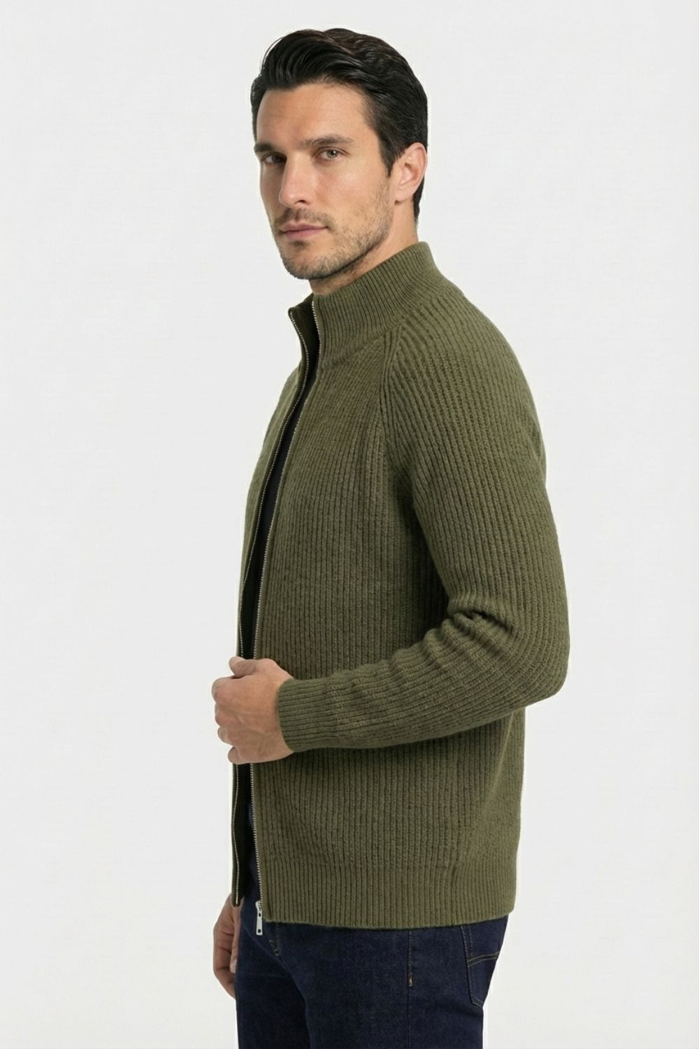 Olive Zip-Up Knit Jacket