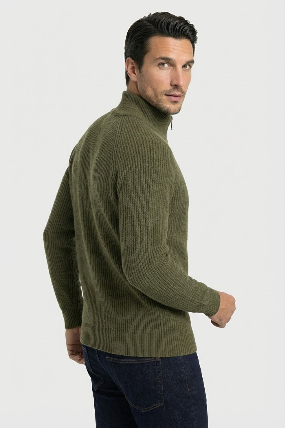 Olive Zip-Up Knit Jacket