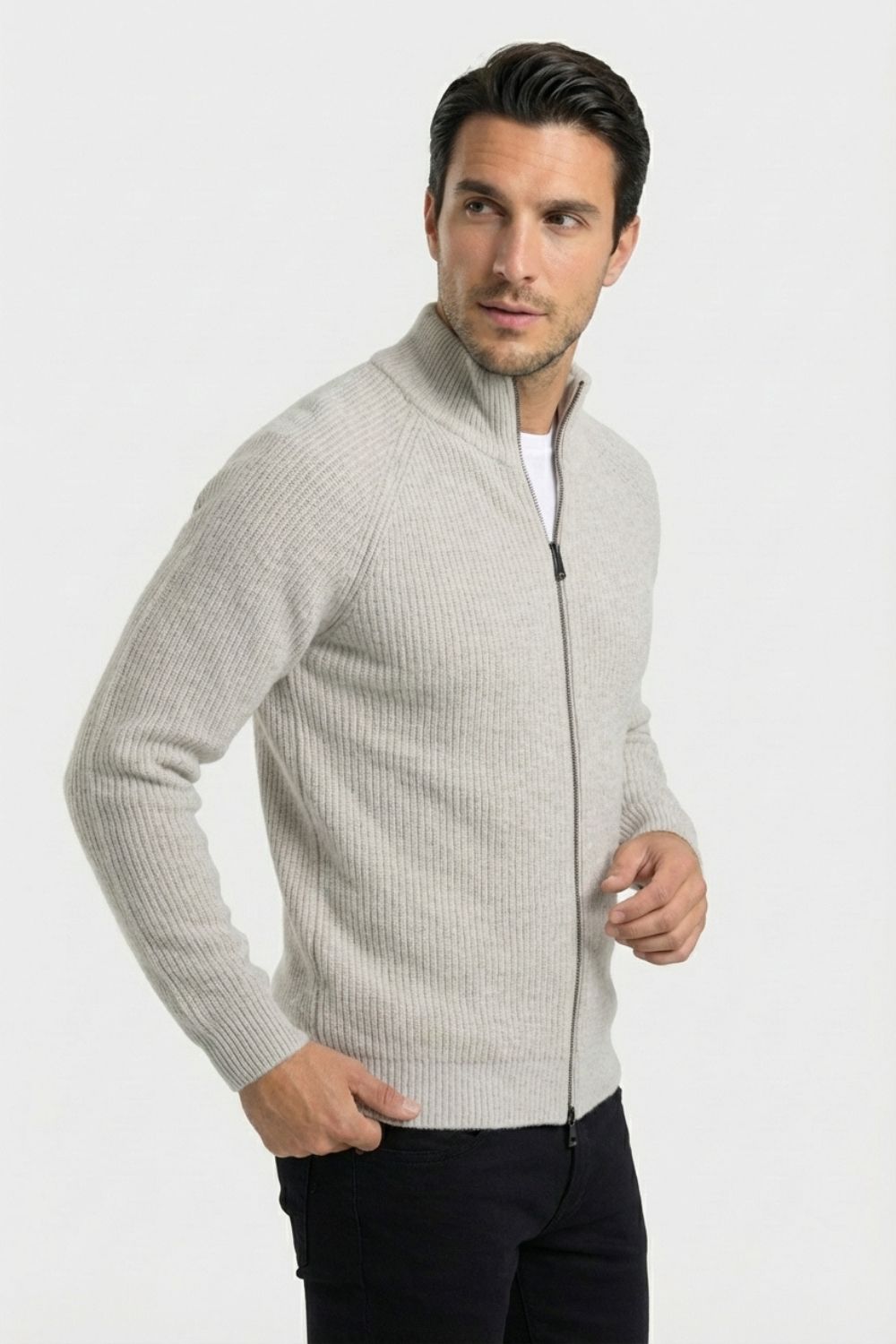 Gray Zip-Up Knit Jacket