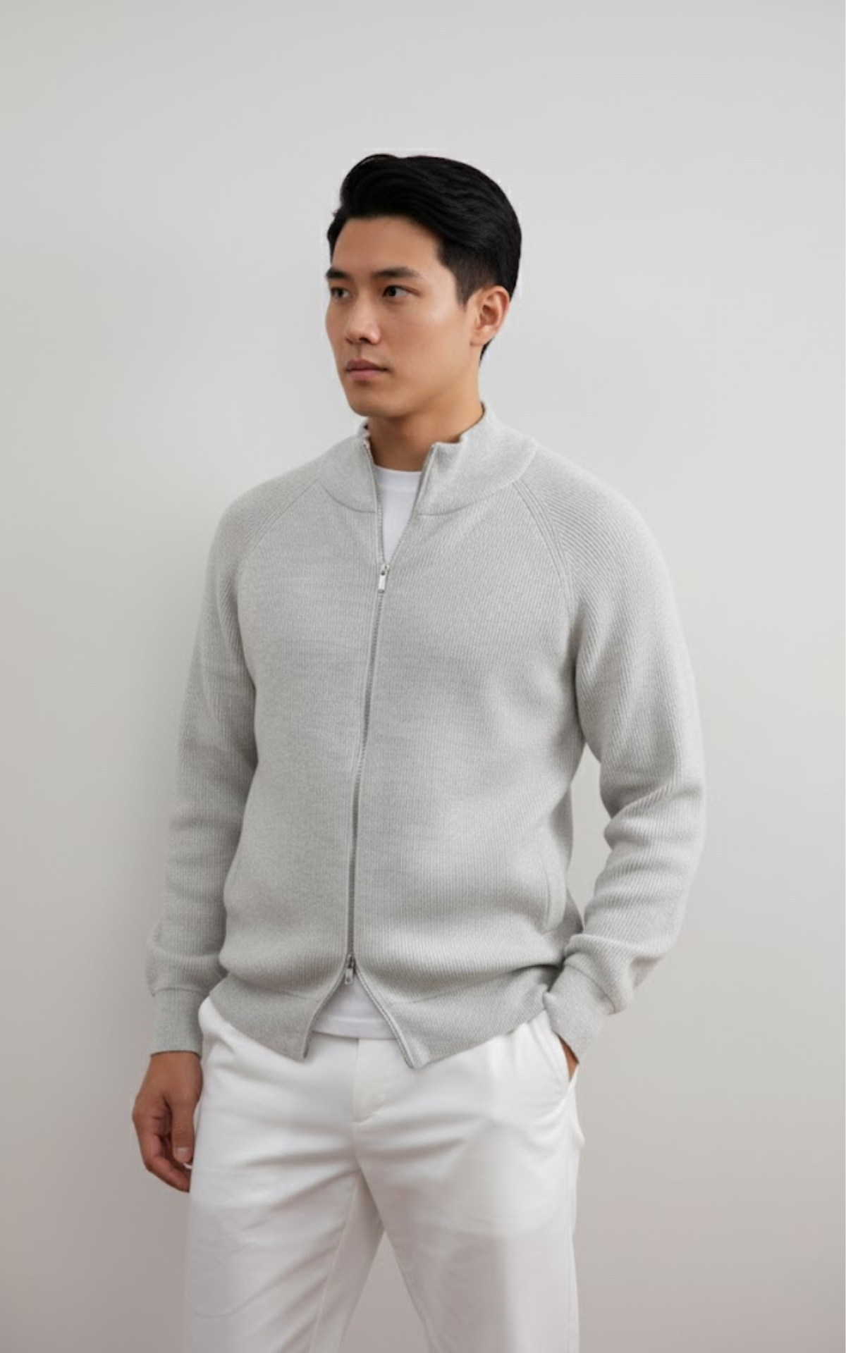 Men’s Full-Zip Knit Sweater – Premium Ribbed Cotton Jacket
