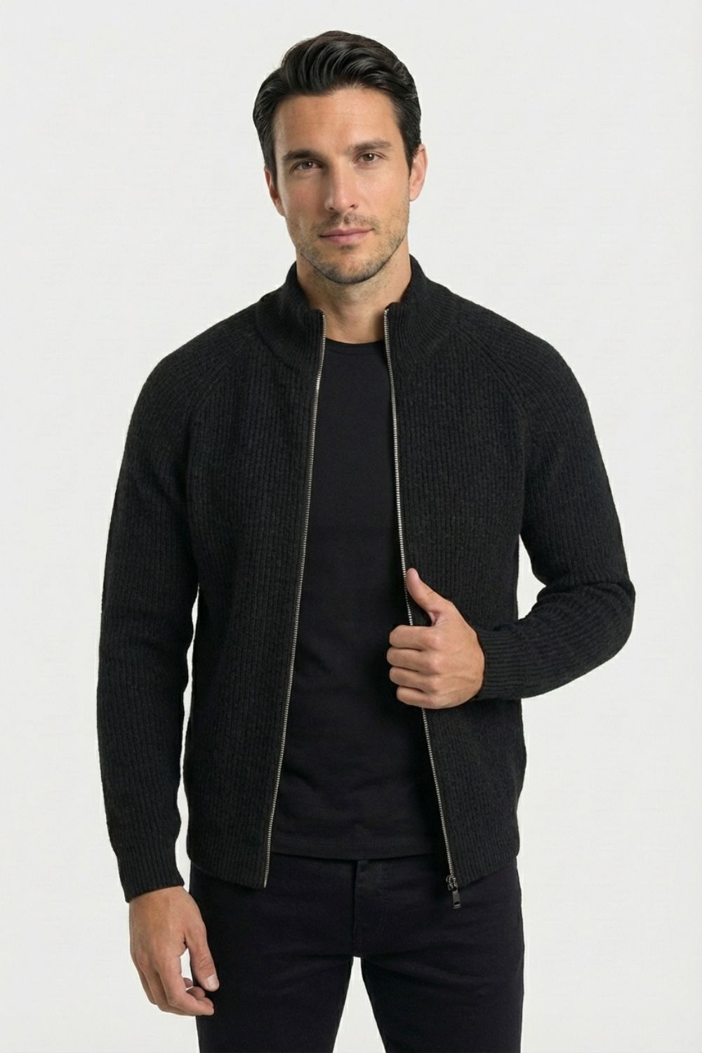 Black Zip-Up Knit Jacket