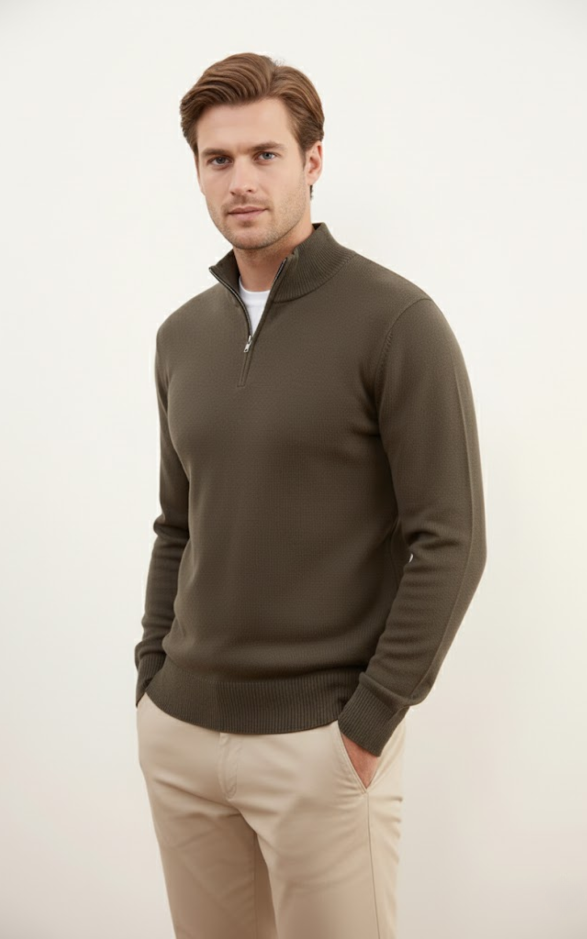 Men’s Quarter-Zip Sweater – Classic Cotton Blend Pullover