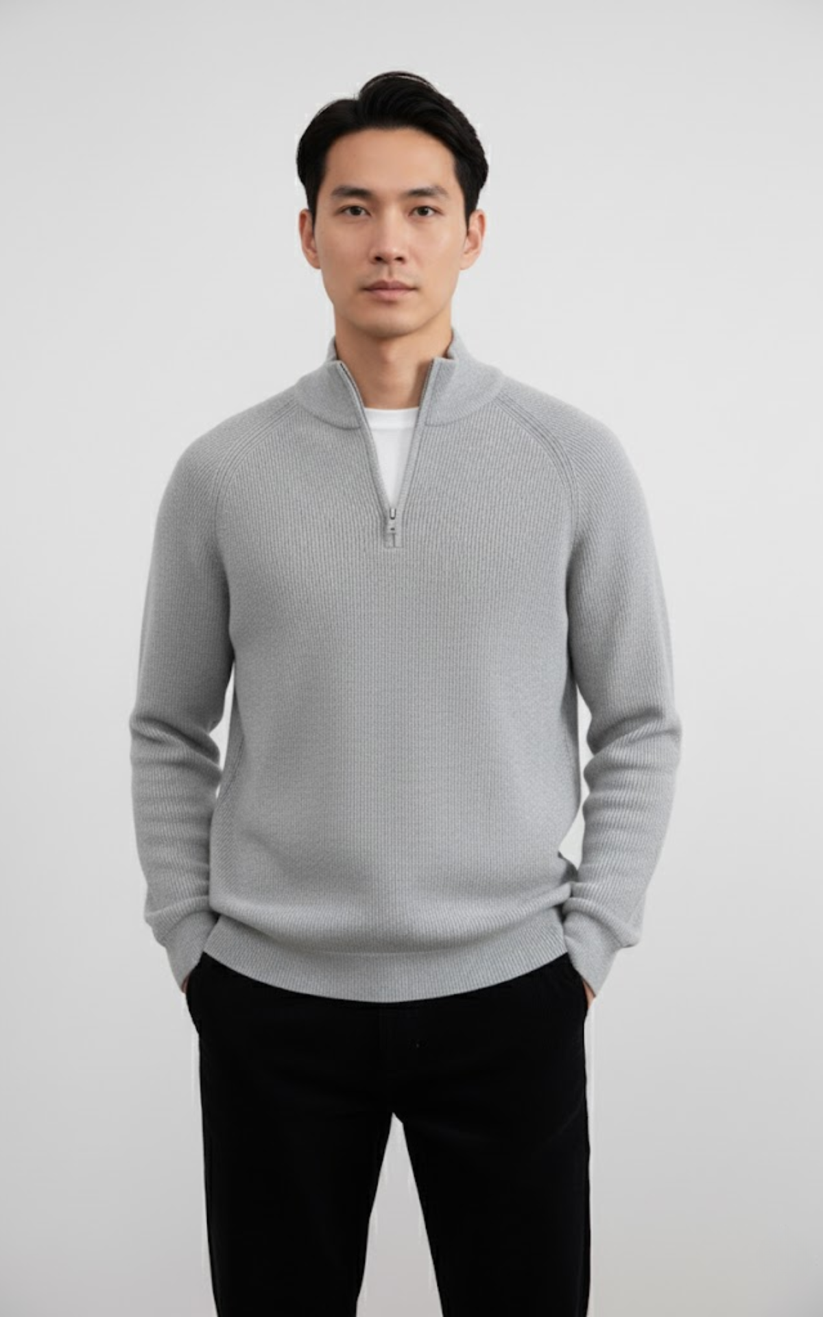 Men’s Quarter-Zip Mock Neck Sweater – Premium Cotton Blend Pullover