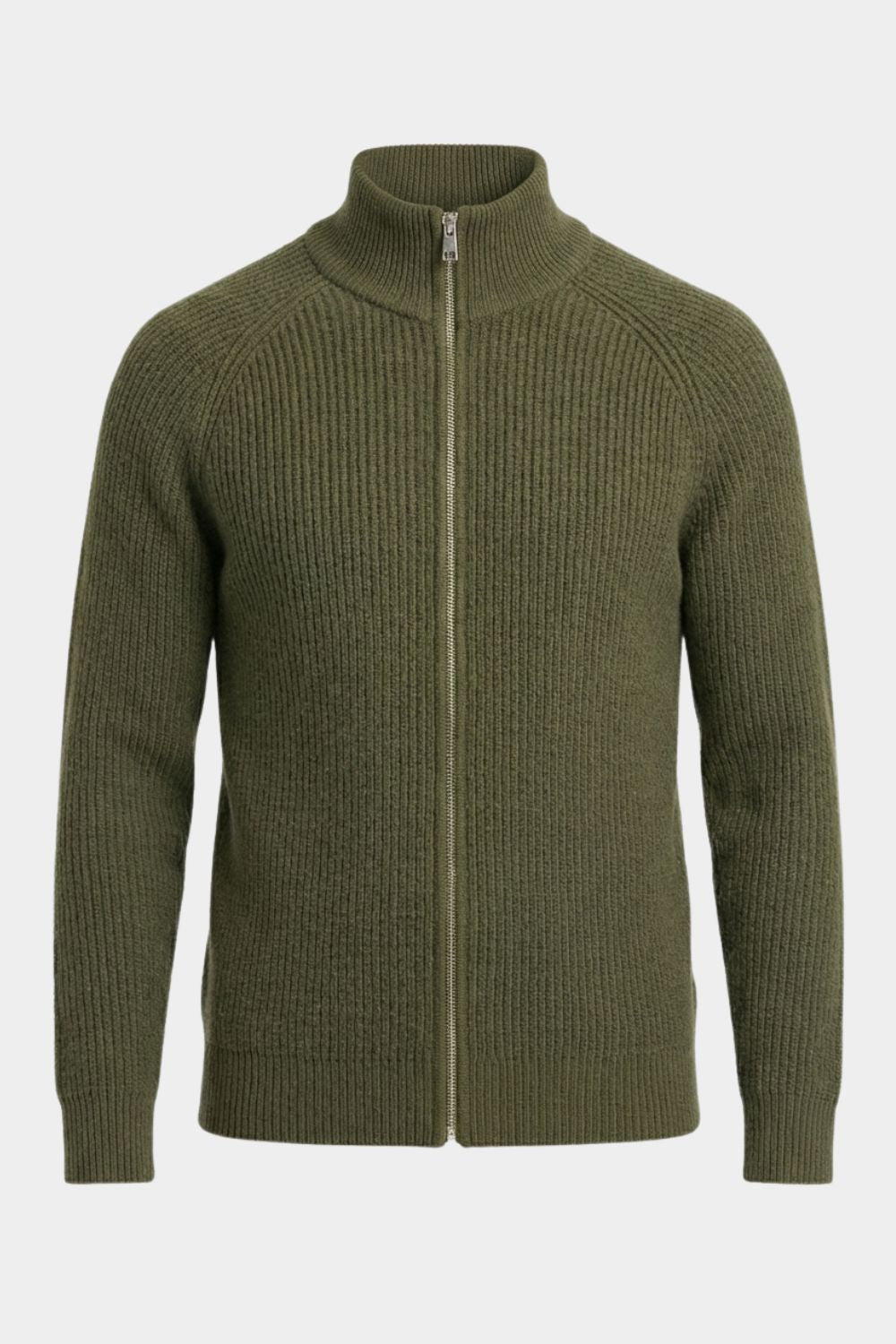 Olive Zip-Up Knit Jacket