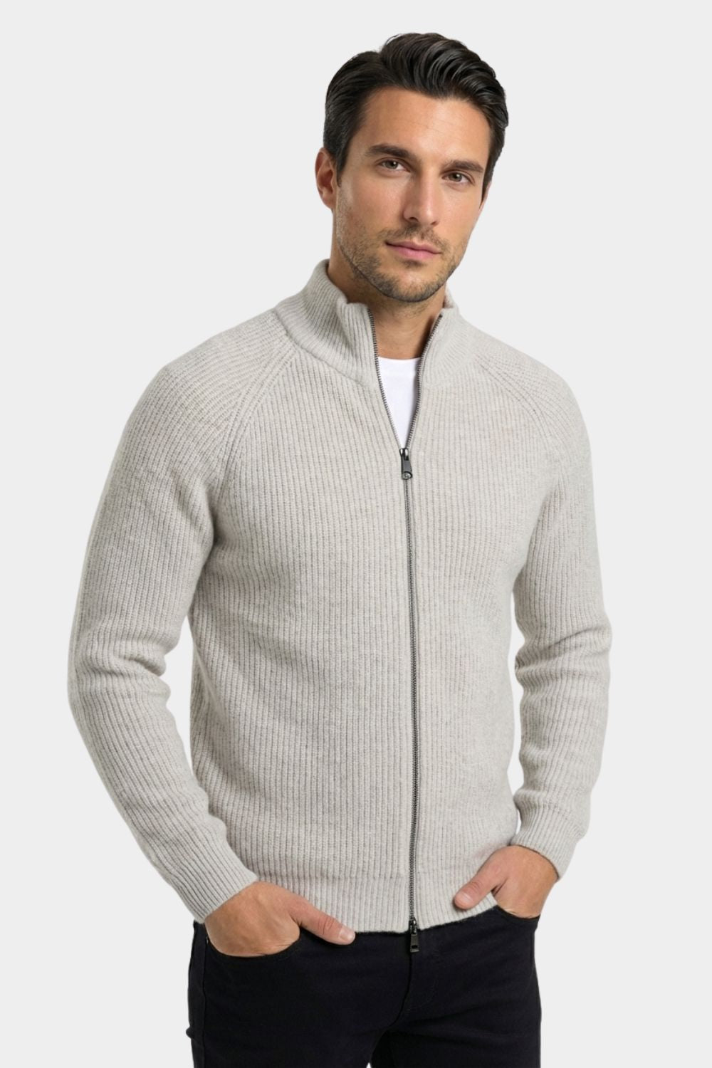 Gray Zip-Up Knit Jacket