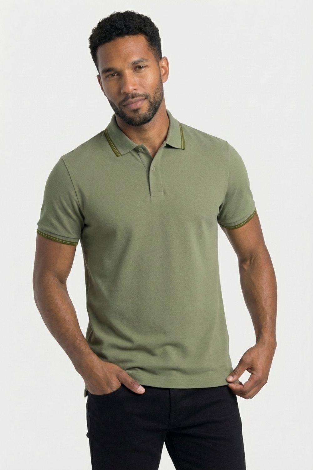 Polo slim vert sauge