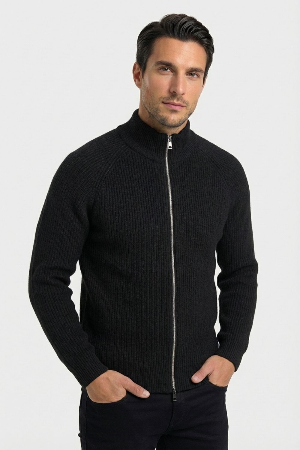 Black Zip-Up Knit Jacket