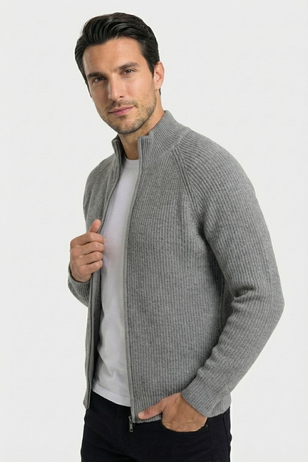 Graphite Zip-Up Knit Jacket